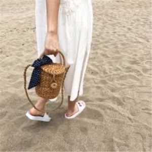 Purse With Blue & WhitePolka Dot Bow Crossbody Basket